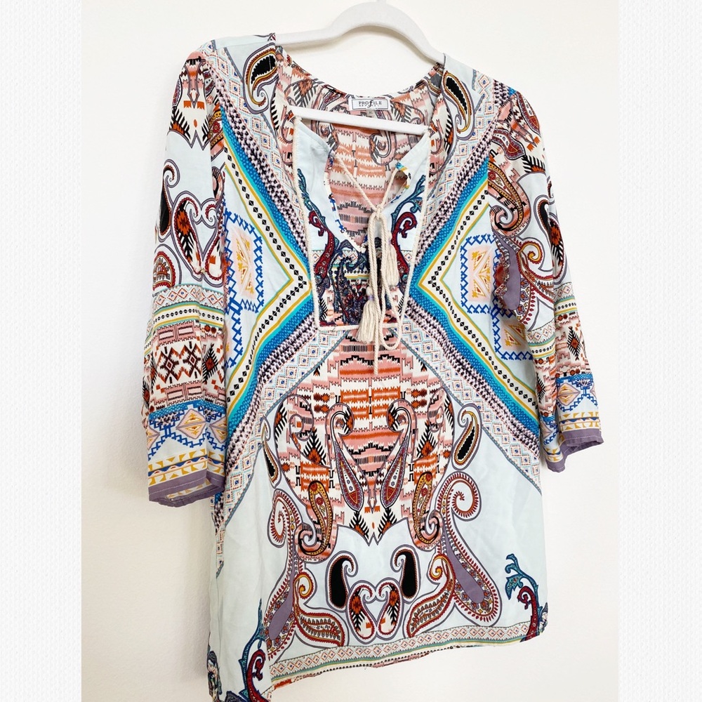 Profile Apparel 🌟 Colorful Blouse Tunic with tassels XL